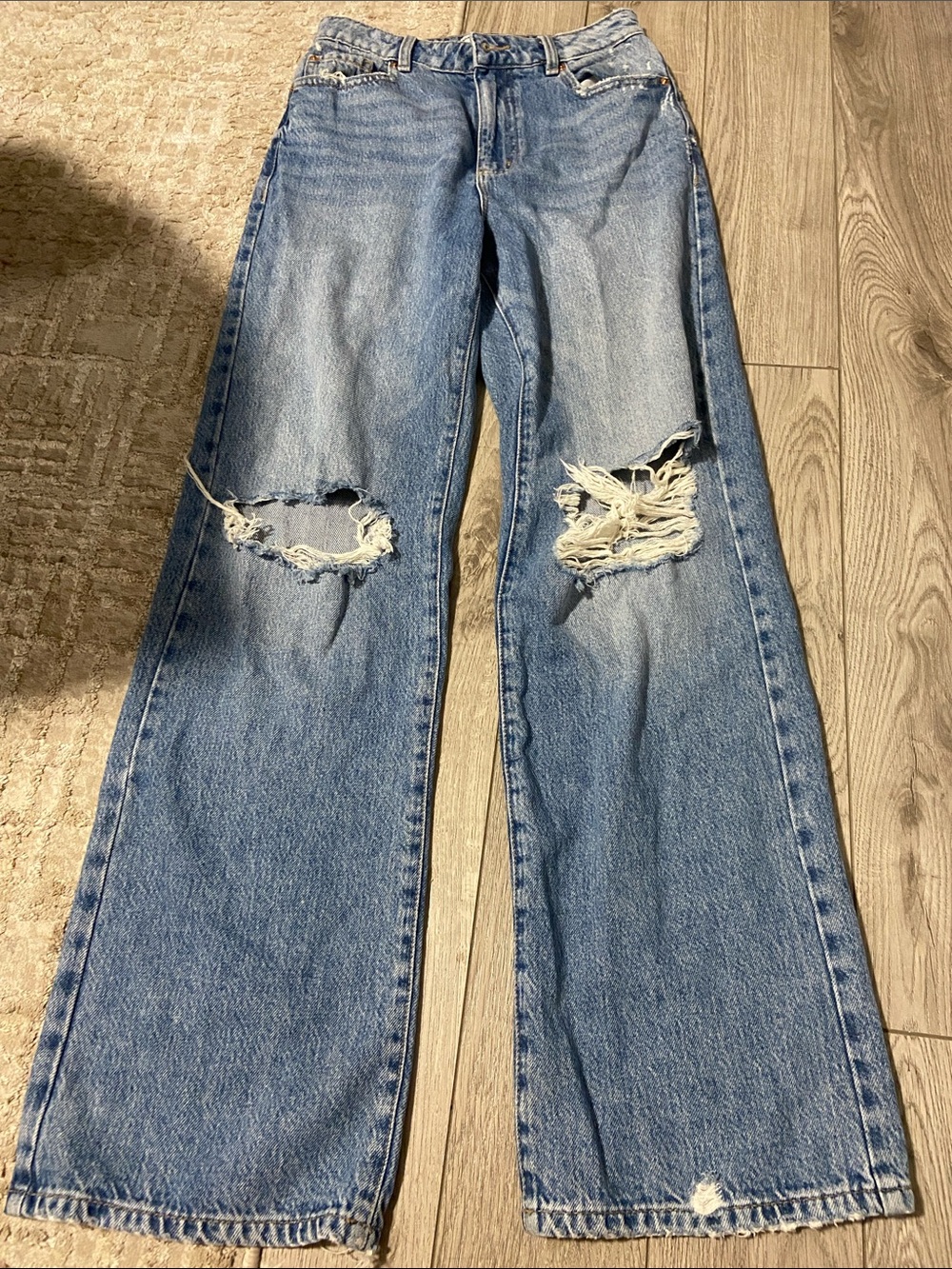Women’s High-Rise Distressed Wide-Leg Jeans - Blue